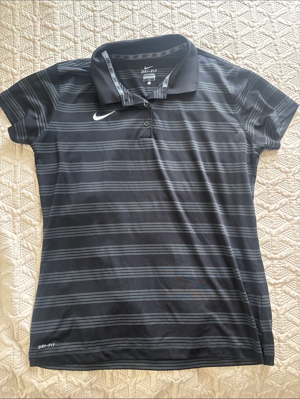 Nike Black and Gray Striped Dri-FIT Golf Shirt